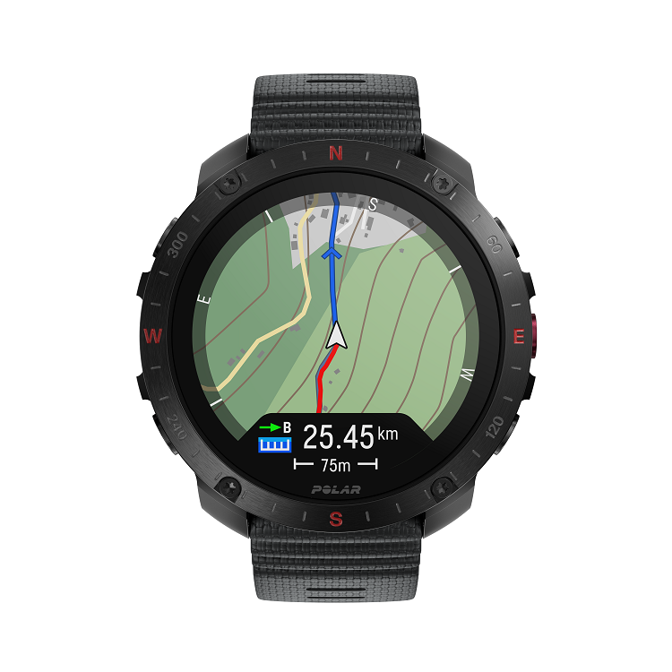 polar grit x2 pro night black front breadcrumb with route guidance track up 1